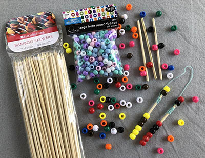 skewers, large holed beads, and cut skewer sticks