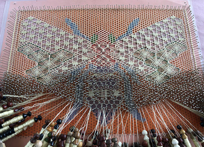 Bee bobbin lace project - picture of the lace so far. 