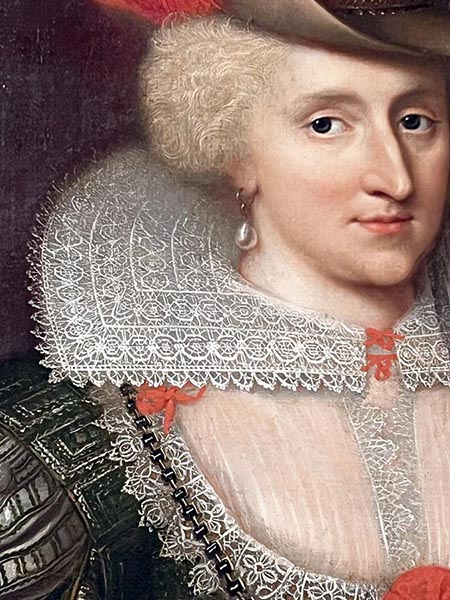 Portrait of Anne of Denmark closeup of lace on collar.