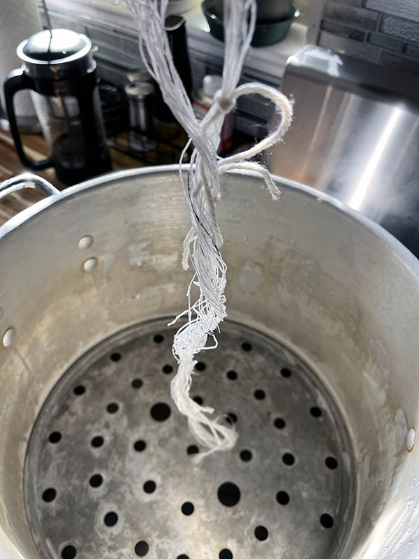 Skein of produce bag thread ready to go in the pot to be steamed. 