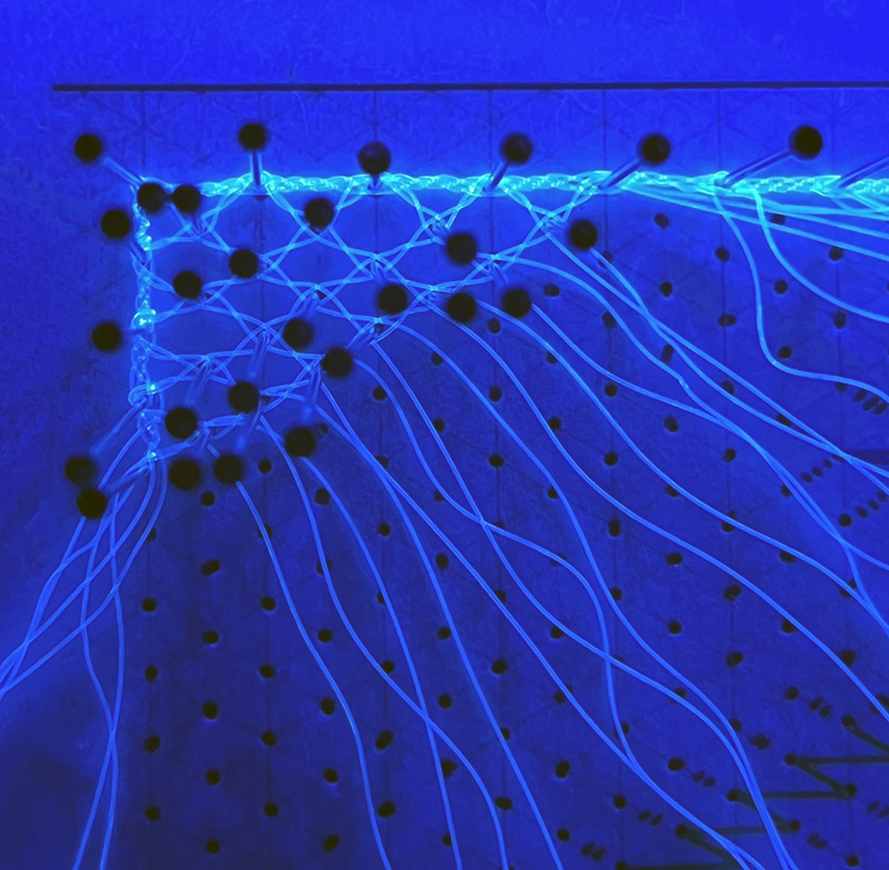 UV light reveals the fishing line. 